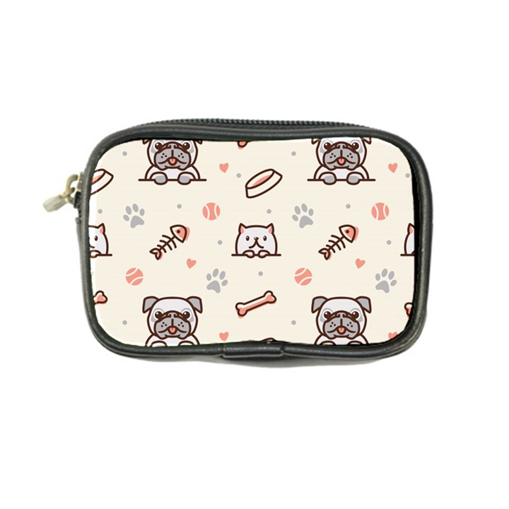 Pug Dog Cat With Bone Fish Bones Paw Prints Ball Seamless Pattern Vector Background Coin Purse