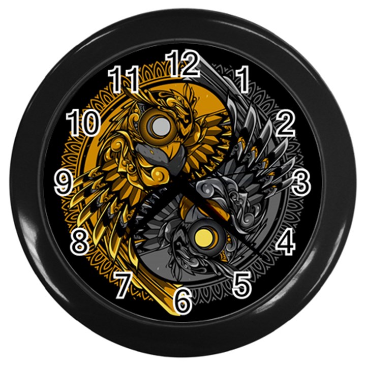 Yin Yang Owl Doodle Ornament Illustration Wall Clock (Black)