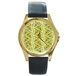 Pizza Fast Food Pattern Seamles Design Background Round Gold Metal Watch Front