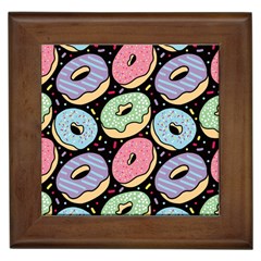 Colorful Donut Seamless Pattern On Black Vector Framed Tile by Sobalvarro