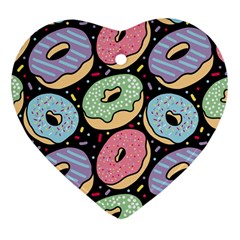 Colorful Donut Seamless Pattern On Black Vector Ornament (heart) by Sobalvarro