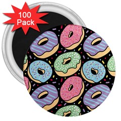 Colorful Donut Seamless Pattern On Black Vector 3  Magnets (100 Pack) by Sobalvarro