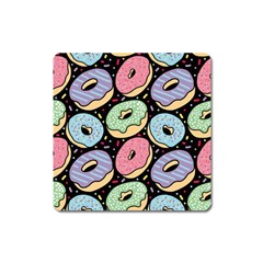 Colorful Donut Seamless Pattern On Black Vector Square Magnet by Sobalvarro