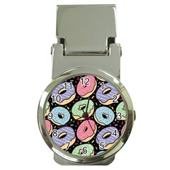 Colorful Donut Seamless Pattern On Black Vector Money Clip Watches by Sobalvarro