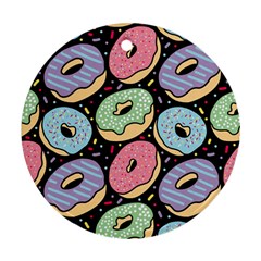 Colorful Donut Seamless Pattern On Black Vector Round Ornament (two Sides) by Sobalvarro