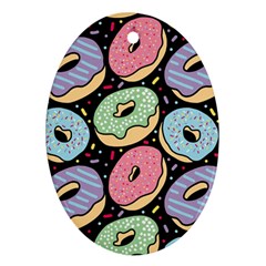 Colorful Donut Seamless Pattern On Black Vector Oval Ornament (two Sides) by Sobalvarro