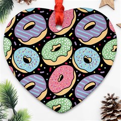 Colorful Donut Seamless Pattern On Black Vector Heart Ornament (two Sides) by Sobalvarro