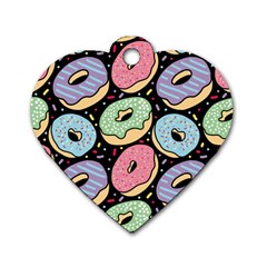 Colorful Donut Seamless Pattern On Black Vector Dog Tag Heart (one Side) by Sobalvarro