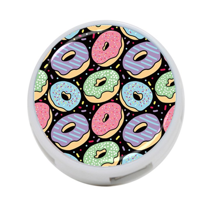 Colorful Donut Seamless Pattern On Black Vector 4-Port USB Hub (One Side)