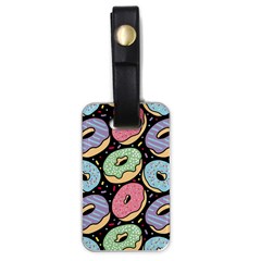 Colorful Donut Seamless Pattern On Black Vector Luggage Tag (one Side) by Sobalvarro