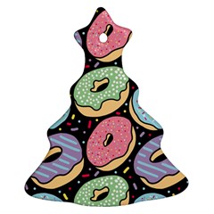 Colorful Donut Seamless Pattern On Black Vector Ornament (christmas Tree)  by Sobalvarro