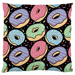 Colorful Donut Seamless Pattern On Black Vector Large Cushion Case (one Side) by Sobalvarro