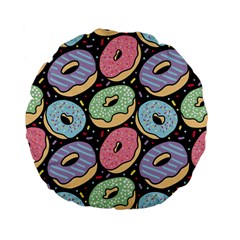 Colorful Donut Seamless Pattern On Black Vector Standard 15  Premium Flano Round Cushions by Sobalvarro