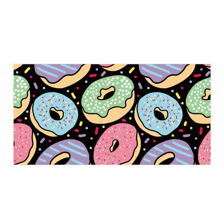 Colorful Donut Seamless Pattern On Black Vector Satin Wrap