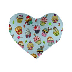 Cupcake Doodle Pattern Standard 16  Premium Heart Shape Cushions by Sobalvarro