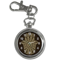 Hamsa Hand Drawn Symbol With Flower Decorative Pattern Key Chain Watches by Wegoenart