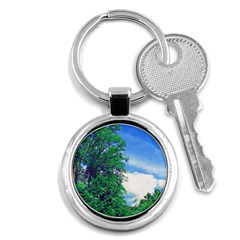 The Deep Blue Sky Key Chain (round) by Fractalsandkaleidoscopes