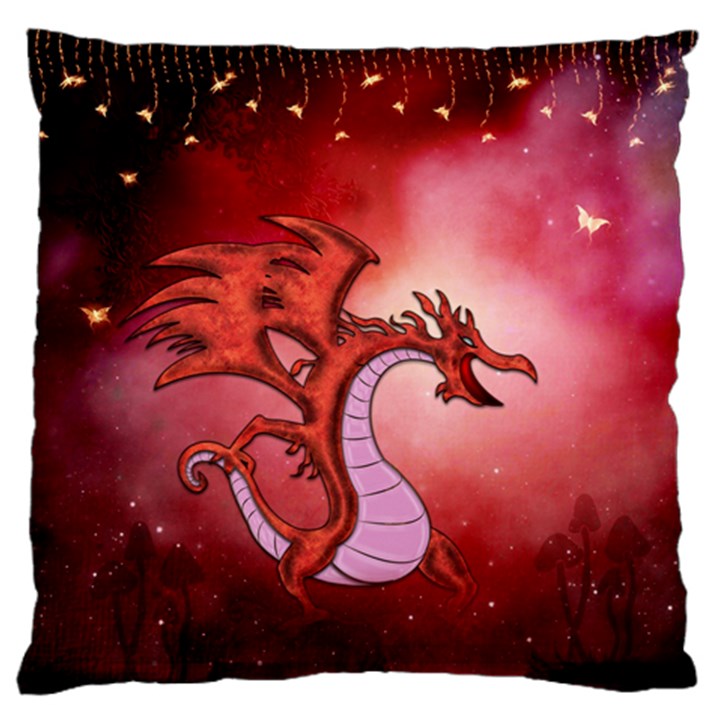 Funny Cartoon Dragon With Butterflies Large Cushion Case (One Side)