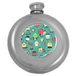 Seamless Pattern With Funny Monsters Cartoon Hand Drawn Characters Unusual Creatures Round Hip Flask (5 oz) Front