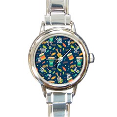 Brazil Musical Instruments Seamless Carnival Pattern Round Italian Charm Watch by Vaneshart