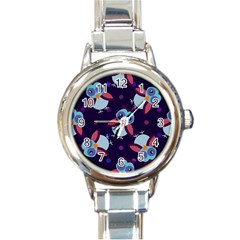 Owl Pattern Background Round Italian Charm Watch by Vaneshart