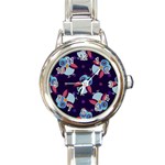 Owl Pattern Background Round Italian Charm Watch Front