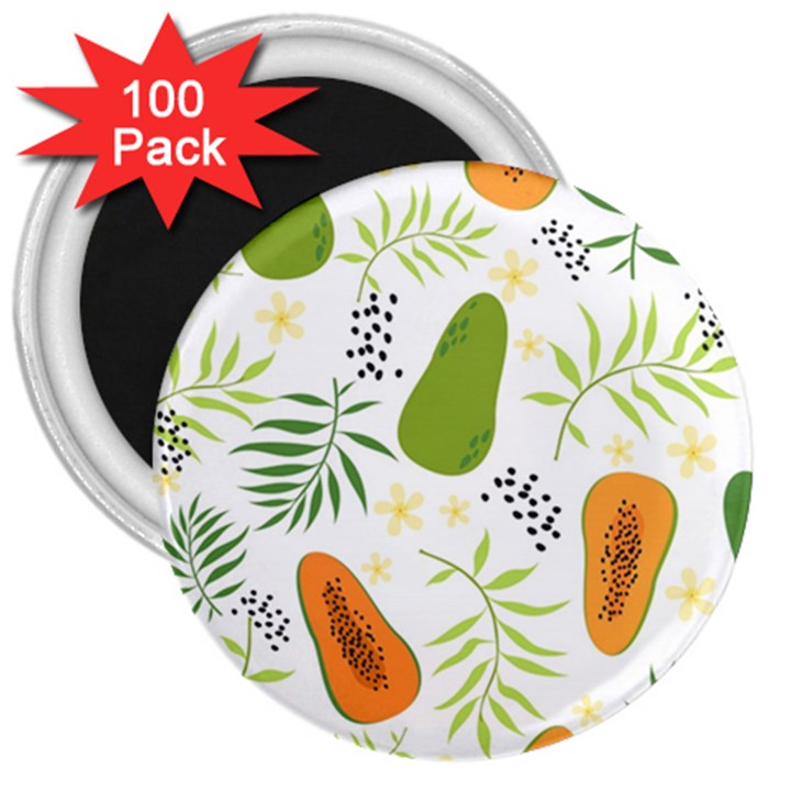 Seamless Tropical Pattern With Papaya 3  Magnets (100 pack)