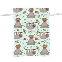 Seamless Pattern With Cute Sloths Relax Enjoy Yoga  Lightweight Drawstring Pouch (xl) by Vaneshart