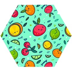 Various Fruits With Faces Seamless Pattern Wooden Puzzle Hexagon by Vaneshart