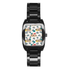 Cute Lazy Sloth Summer Fruit Seamless Pattern Stainless Steel Barrel Watch by Vaneshart