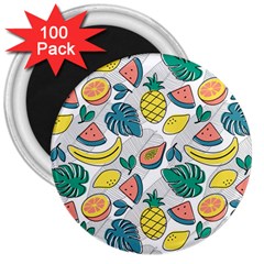 Seamless Pattern Tropical Fruit Banana Watermelon Papaya Lemon Orange Monstera 3  Magnets (100 Pack) by Vaneshart