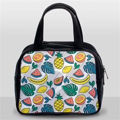 Seamless Pattern Tropical Fruit Banana Watermelon Papaya Lemon Orange Monstera Classic Handbag (two Sides) by Vaneshart