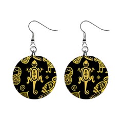 Mexican Culture Golden Tribal Icons Mini Button Earrings by Vaneshart