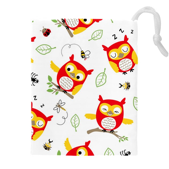 Seamless Pattern Vector Owl Cartoon With Bugs Drawstring Pouch (5XL)