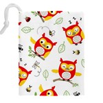 Seamless Pattern Vector Owl Cartoon With Bugs Drawstring Pouch (5XL) Back