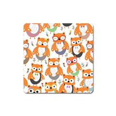 Cute Colorful Owl Cartoon Seamless Pattern Square Magnet by Vaneshart