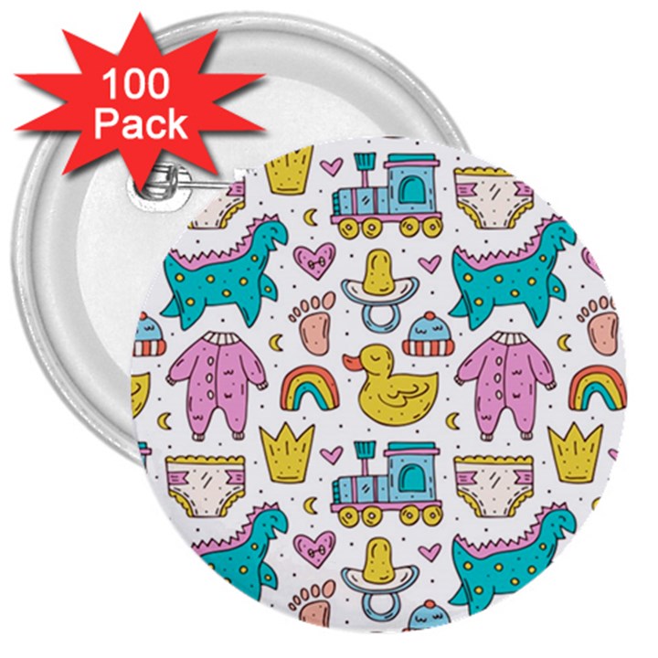 Baby Care Stuff Clothes Toys Cartoon Seamless Pattern 3  Buttons (100 pack) 