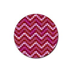 Lesbian Pride Pixellated Zigzag Stripes Rubber Round Coaster (4 Pack)  by VernenInk