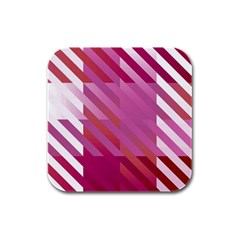 Lesbian Pride Diagonal Stripes Colored Checkerboard Pattern Rubber Square Coaster (4 Pack)  by VernenInk