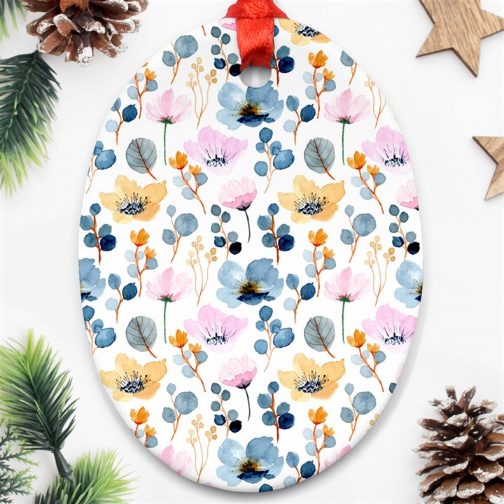 Watercolor Floral Seamless Pattern Ornament (Oval)