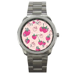 Seamless-strawberry-fruit-pattern-background Sport Metal Watch by Vaneshart