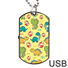 Seamless Pattern With Cute Dinosaurs Character Dog Tag Usb Flash (one Side) by Vaneshart