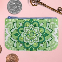 Floral-green-mandala-white Large Coin Purse by Vaneshart