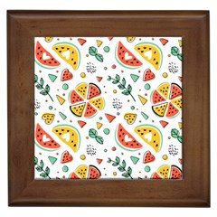 Seamless-hipster-pattern-with-watermelons-mint-geometric-figures Framed Tile by Vaneshart