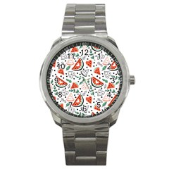 Seamless-vector-pattern-with-watermelons-mint Sport Metal Watch by Vaneshart