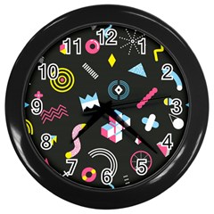 Memphis Design Seamless Pattern Wall Clock (black) by BangZart