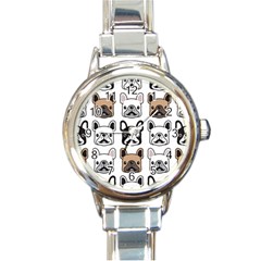 Dog French Bulldog Seamless Pattern Face Head Round Italian Charm Watch by BangZart