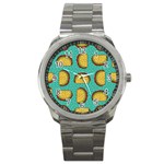 Taco drawing background mexican fast food pattern Sport Metal Watch Front