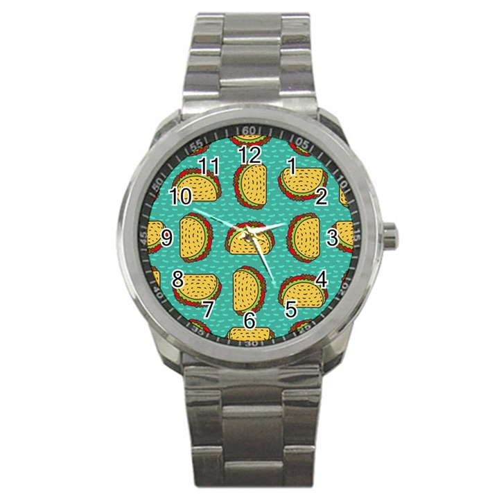 Taco drawing background mexican fast food pattern Sport Metal Watch