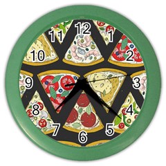 Vector Seamless Pattern With Italian Pizza Top View Color Wall Clock by BangZart